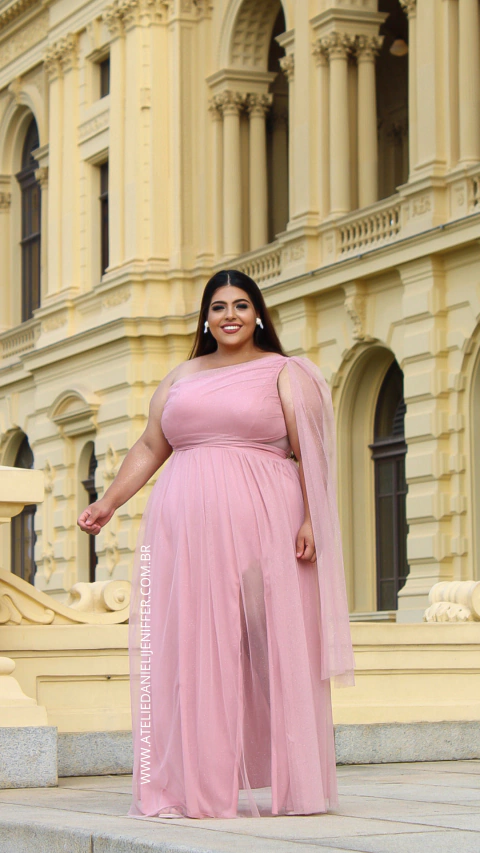 Vestido Longo Rose Rafa Alça Única Plus size