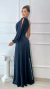 Vestido Longo Beatriz Azul Marinho Manga Nula Com abertura Lateral na internet