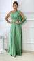 Vestido Longo Beatriz Verde Manga Nula com Abertura Lateral