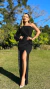 Vestido Longo Preto Bianca Manga Nula Com Lateral E Fenda - comprar online