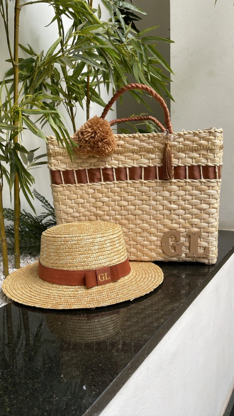 kit bolsa caramelo + chapéu paris 2.0