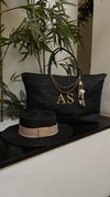 kit bolsa de praia preta + chapéu paris 1.0