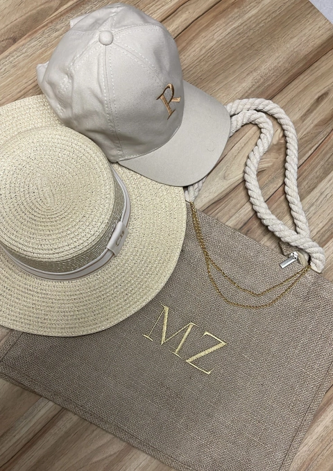 kit bolsa juta+chapeu paris+bone