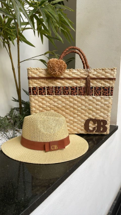 kit: bolsa onça caramelo + chapéu PANAMÁ