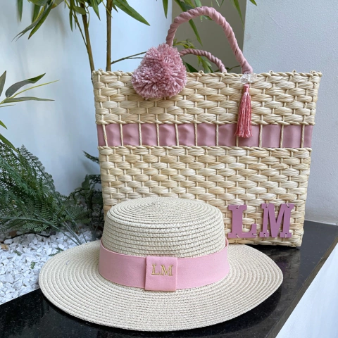 kit bolsa rosê + chapéu paris 1.0