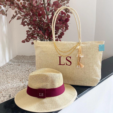 kit bolsa de praia + chapeu Panamá