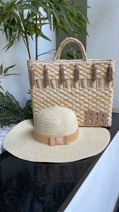 kit bolsa M FRANJAS bege+ chapéu aba longa