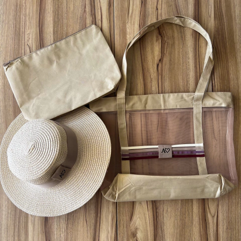 kit bolsa Cancún + chapéu Paris 1.0 + necessaire