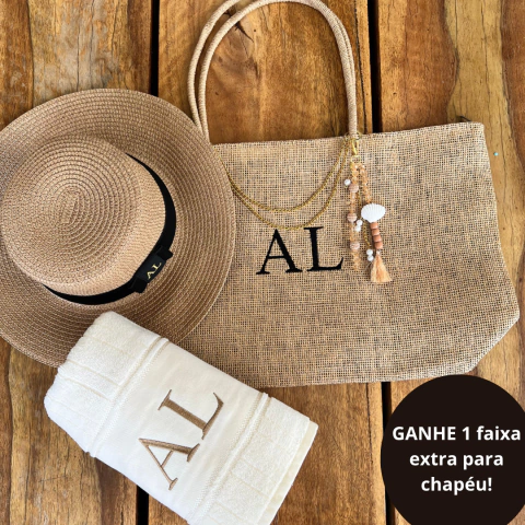 kit completo bolsa de praia + toalha + chapéu