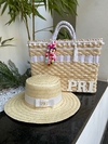 kit bolsa branco bolinhas + chapéu palha natural