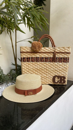 kit bolsa onça caramelo + chapéu paris 1.0