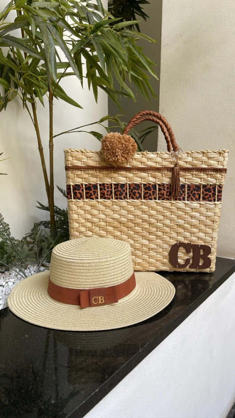 kit bolsa onça caramelo + chapéu paris 1.0