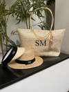 kit bolsa praia bege + chapéu paris 2.0 + viseira
