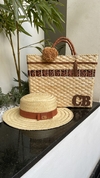 kit bolsa onça caramelo + chapéu palha natural