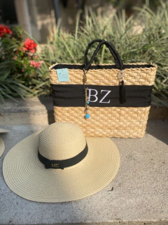 kit bolsa faixa + chapéu aba longa preto