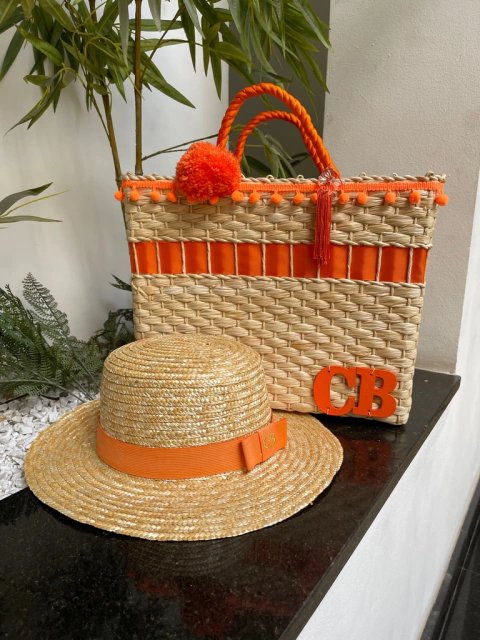 kit bolsa + chapéu paris 2.0 laranja