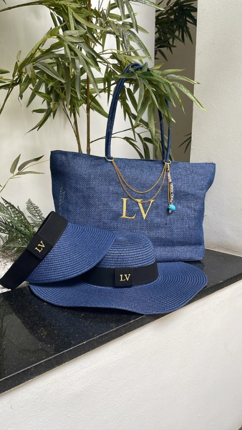 kit bolsa de praia + chapeu + viseira