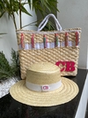 kit bolsa Franjas + chapéu palha natural colorido