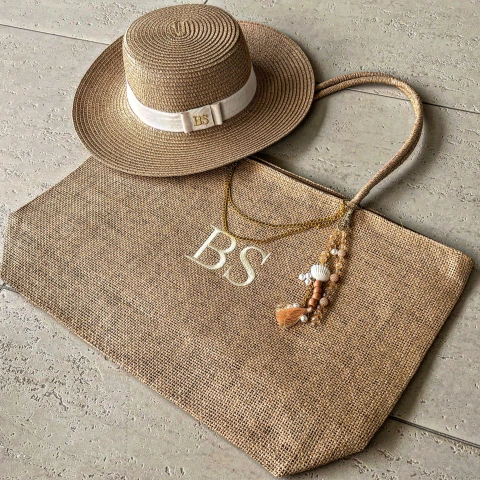 kit bolsa de praia + chapéu Paris 1.0 caramelo