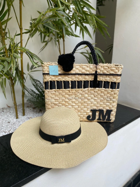 kit bolsa preto + chapéu aba longa