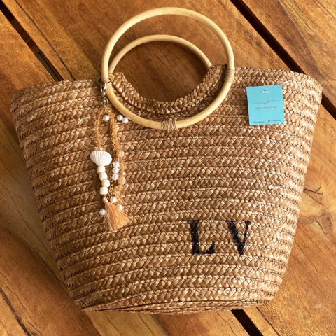 bolsa alça bambu iniciais