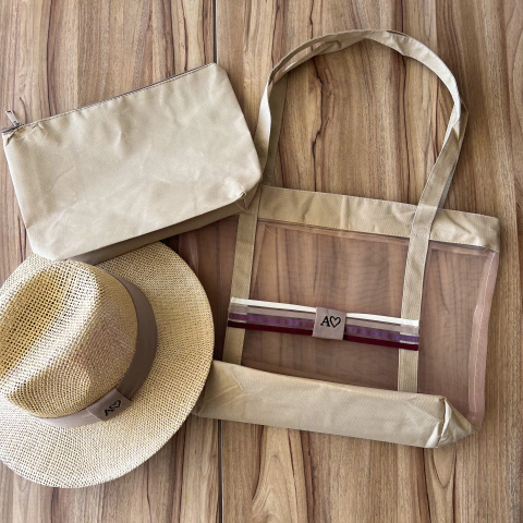 kit bolsa Cancún + chapéu Panamá + necessaire