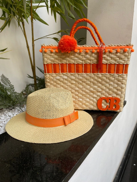 kit bolsa + chapéu PANAMÁ laranja