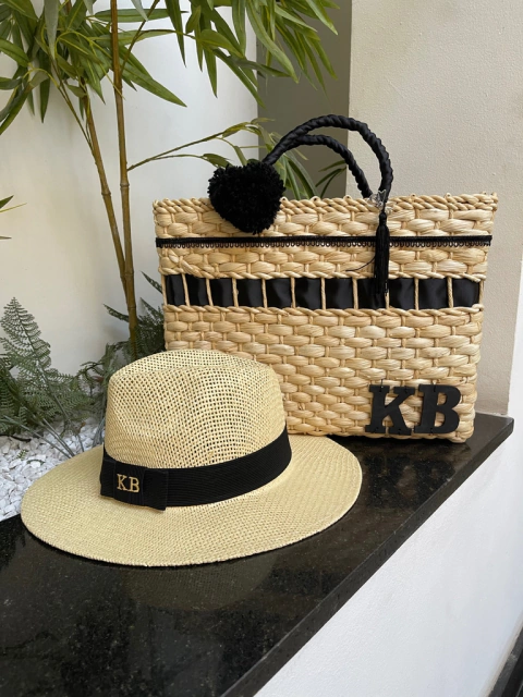 kit bolsa + chapéu PANAMÁ preto