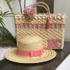 kit bolsa + chapéu palha natural rosê