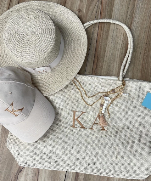 kit bolsa de praia personalizada + chapéu + boné personalizado