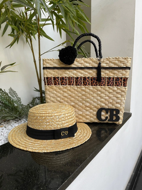 kit bolsa onça preto + chapéu paris 2.0