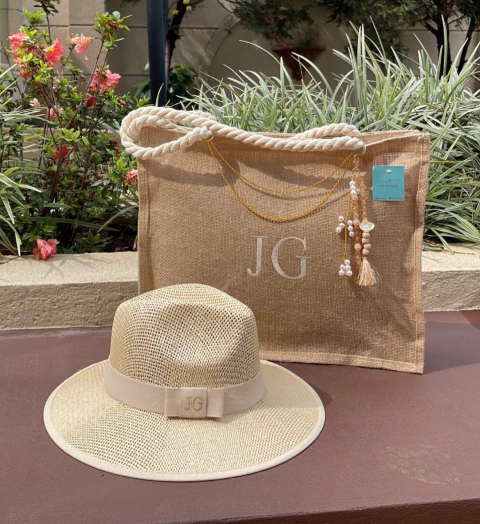 kit bolsa juta + chapeu Panama