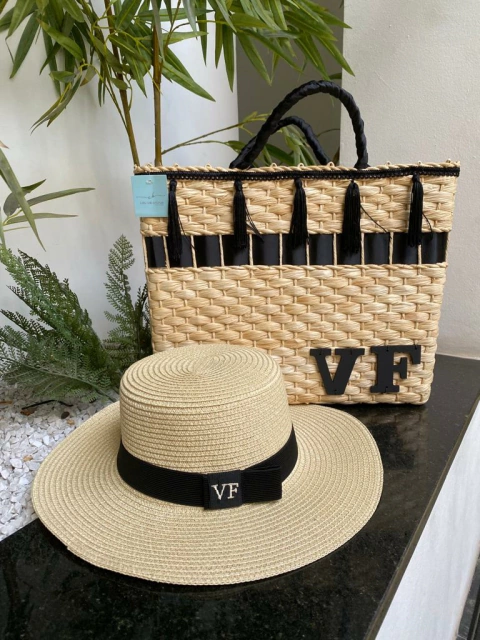 kit bolsa Franjas + chapéu paris 1.0 preto