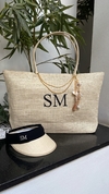 kit bolsa de praia bege + viseira