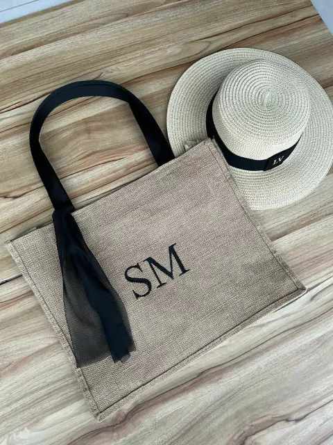 kit bolsa juta alça preta+chapeu paris 1.0