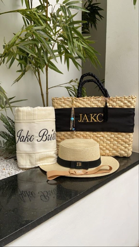 kit completo bolsa faixa +toalha nome completo