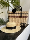 kit bolsa onça preto + chapéu palha natural
