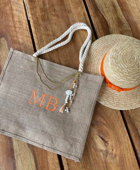 kit bolsa juta + chapeu Paris 2.0 laranja