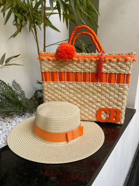 kit bolsa + chapéu paris 1.0 laranja