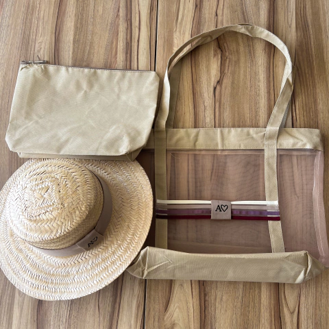 kit bolsa Cancún + chapéu Palha natural + necessaire