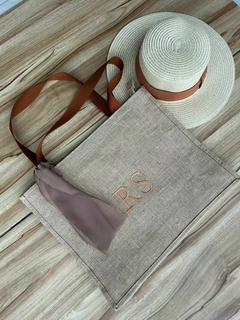 kit bolsa juta alça caramelo+chapeu paris 1.0