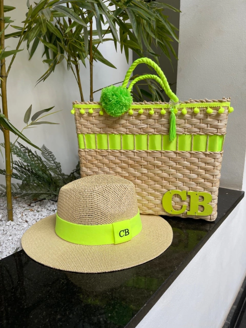 kit bolsa + chapéu PANAMÁ verde neon