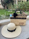 kit bolsa preto com bege + chapéu aba longa
