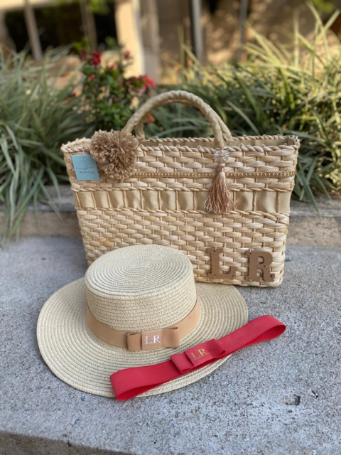 kit bolsa bege + chapéu paris 1.0