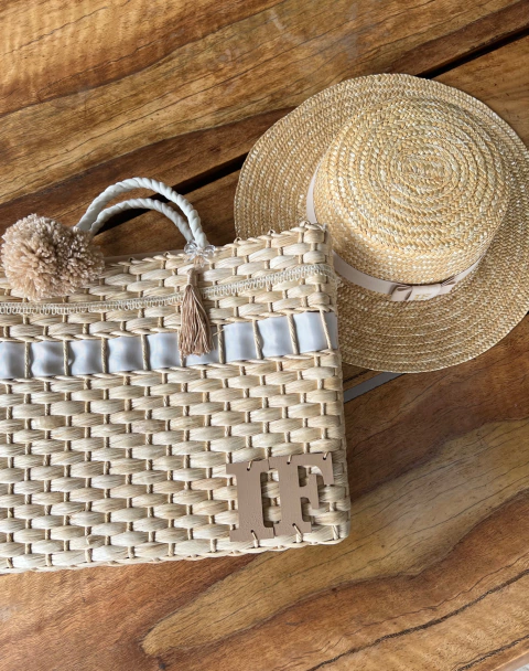 kit bolsa palha off-white + chapéu Paris 1.0