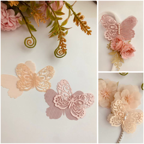 Aplique de borboleta vazada em cetim rendada modelo 6