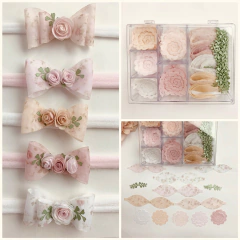 Kit flores Espiral para montar e lacinhos estampado