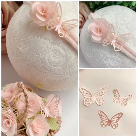 Aplique de borboleta vazada modelo 71 corte duplo 3 tamanhos