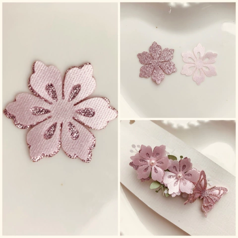 Aplique de flor vazada em lurex e cetim