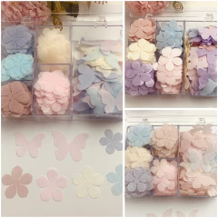 kit 500 apliques com borboleta modelo 66 e flores modelo 5 com furo